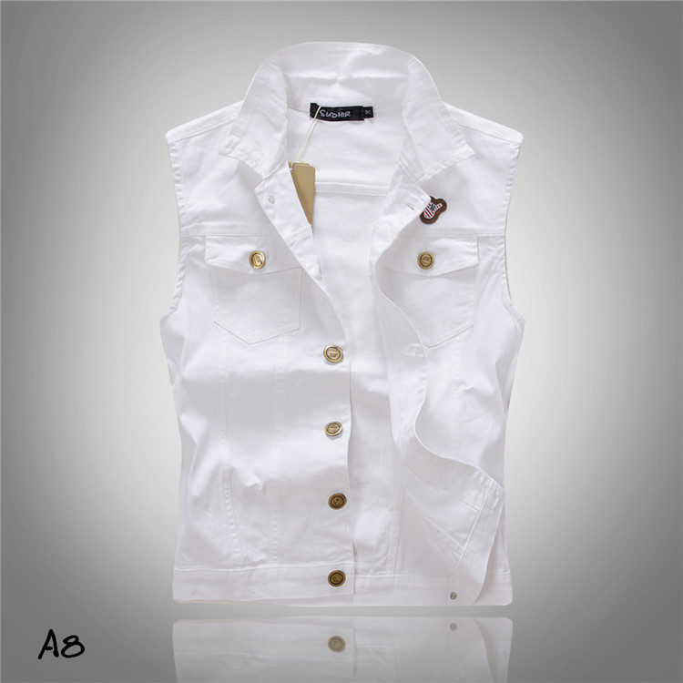 A8 Personalized New Korean Style Slim Fit Trendy Men's Denim Vest Thin Stretch Vest White Denim Vest