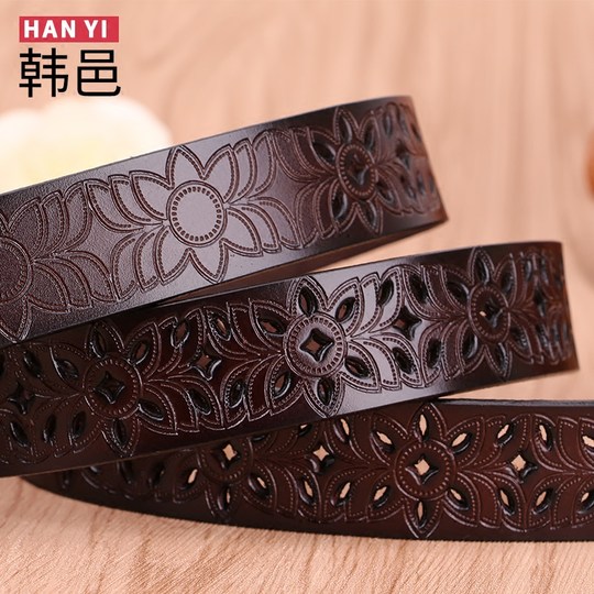 Cinturón hueco, hebilla de alfiler de cuero jurgente, cinturón ancho de cuero de vaca, moda y versátil, tendencia de estudiante coreano versión coreana retro casual
