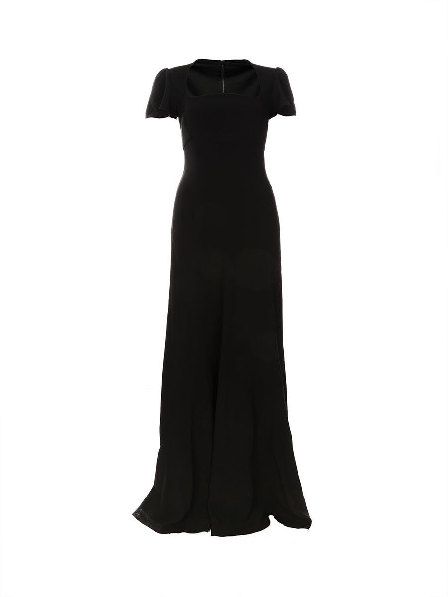 Dolce&Gabbana 黑色方领短袖超长连衣裙