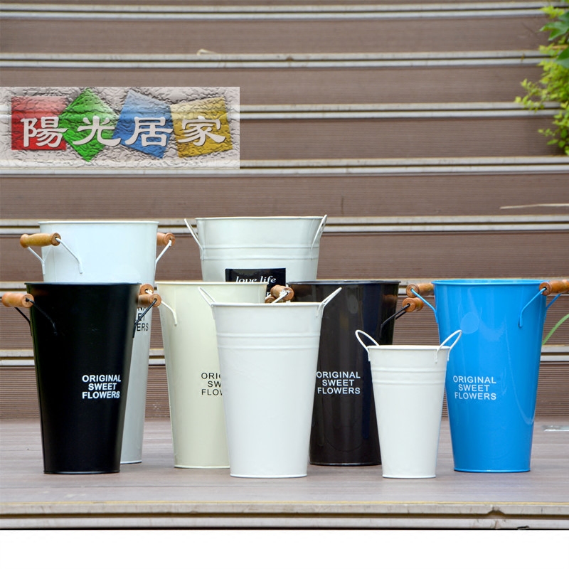 Double Ear Iron Barrel Field Garden Home Decoration Tin Barrel Shooting Props Size Flowers Bucket Flower Flower Barrel Wholesale 