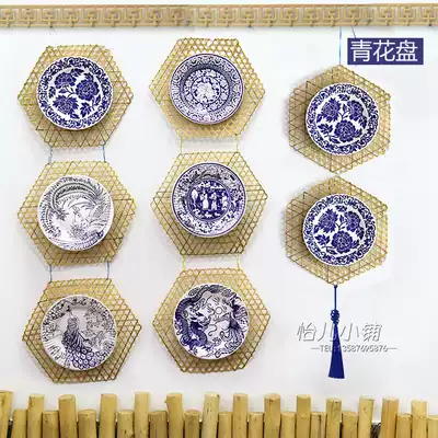 Kindergarten theme wall Chinese style blue and white plate hanging classroom handmade creative decoration air hanging craft