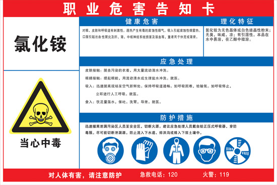 Occupational hazard hazards informing Zhou card warning signs of ammonium chloride