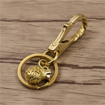 Handmade pure copper brass twist pattern quick open buckle key ring Hollow purse car keychain mens waist hanging keychain