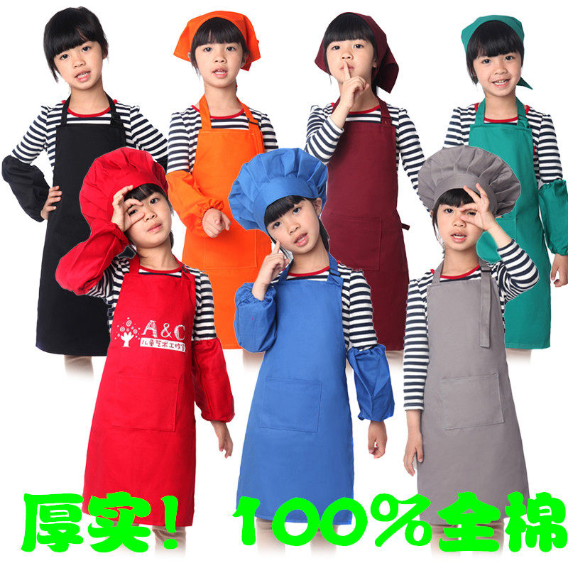 Pure cotton painting kitchen DIY anti-stained apron sleeve hat sleeve student with sleeve-peddled neck custom print