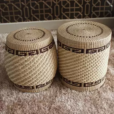 Pastoral straw fashion drum seat straw woven pure hand-made retro sitting drum stool change shoe stool Chinese style hot sale