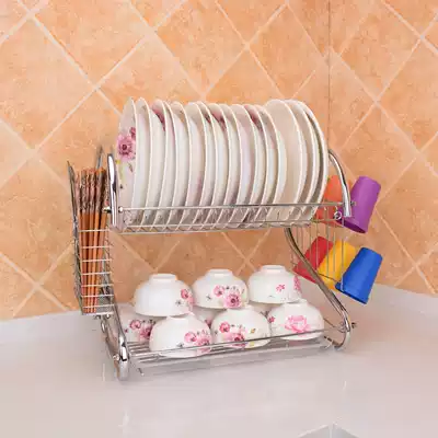 Kitchen rack double drain storage bowl rack drip bowl tray rack