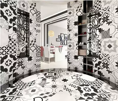 200*200 Flower Bricks Black and White Bricks Mediterranean Flower Bricks European Art Flower Bricks Antique Personality Art Cement Bricks