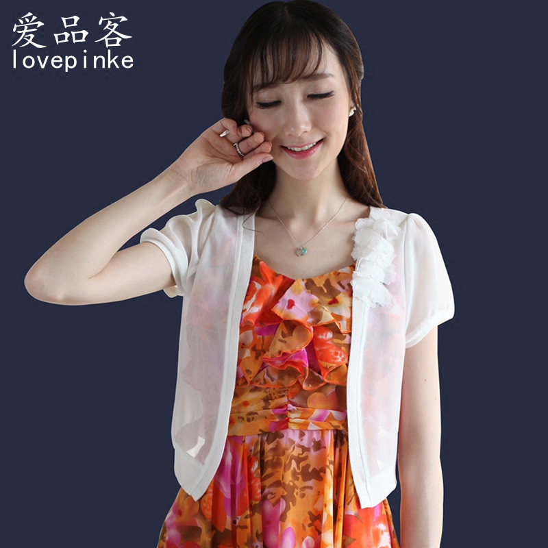 Summer chiffon small shawl women's summer all-match short-sleeved waistcoat short sunscreen thin section large size cardigan