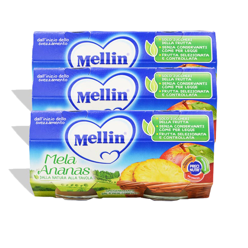 意大利Mellin美林苹果菠萝泥（4个月以上）婴幼儿辅食100gx2/组*3