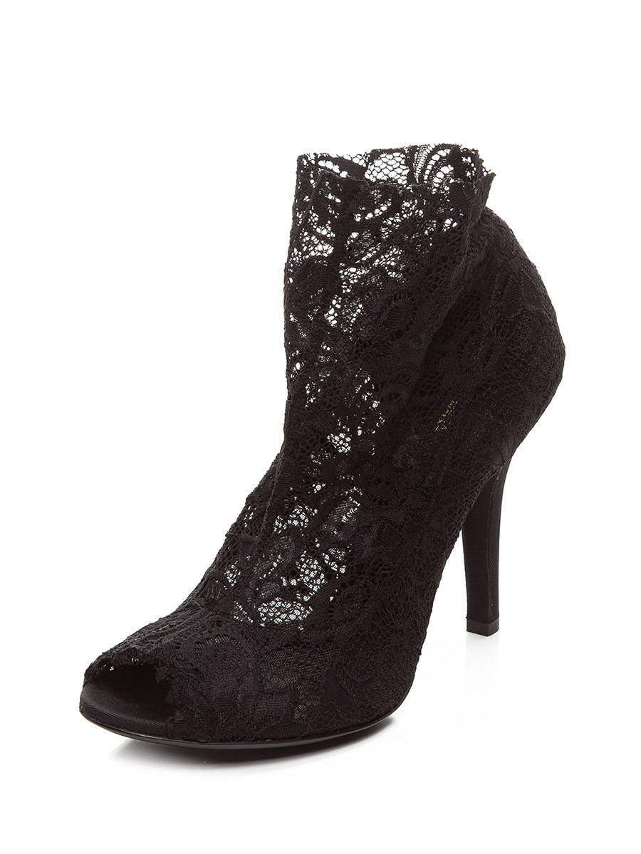 Dolce&Gabbana 黑色蕾丝透视鱼嘴高跟踝鞋