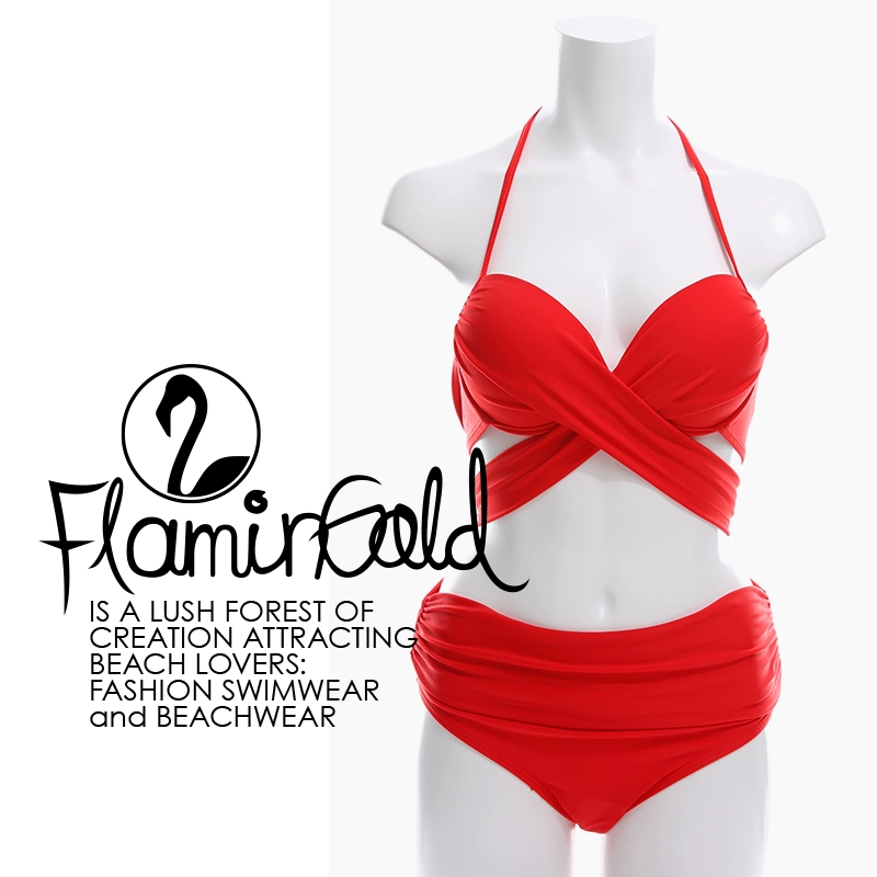 FlaminGold Nhật Bản bikini dây mảnh màu đỏ với bộ ngực nhỏ tập hợp phụ nữ áo tắm suối nước nóng xẻ tà gợi cảm - Bikinis