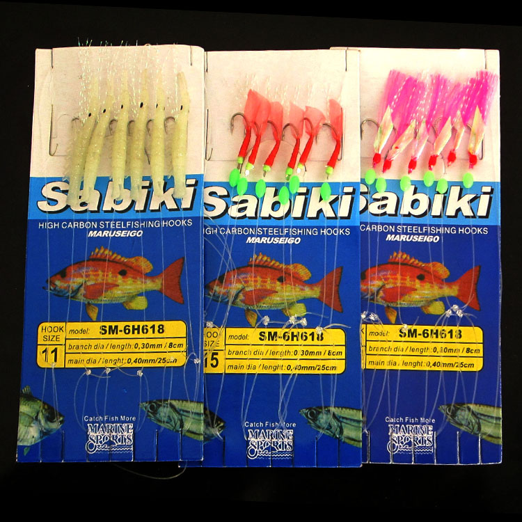 Special price Luya bait luminous shrimp bionic string hook Fishing color leather hook Luya bait white perch mouth 1 set of 6 hooks