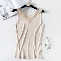 Lace V neck wide shoulder silk vest size white mulberry silk vest loose base shirt can be worn outside summer