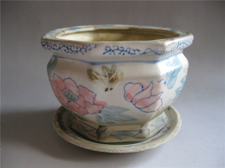 Late Cultural Revolution ceramic porcelain old-fashioned hand-painted blue and white underglaze red porcelain small flower pot old potted bonsai succulent potted plant