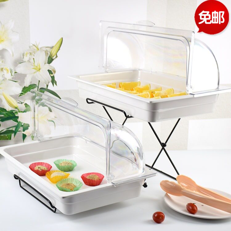Double Layer Dense Amines tray with cover Food Show Tray Fruit Pastry Pan Transparent Clamshell Buffet Display Stand
