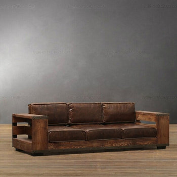 American Retro Loft Industrial Style Wrought Iron Solid Wood Sofa, Distressed Solid Wood Sofa Chair, Antique Solid Wood Booth