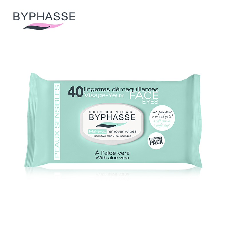 BYPHASSE芦荟擦拭敏感肌肤40U 温和无刺激便携 芦荟精华卸妆湿巾