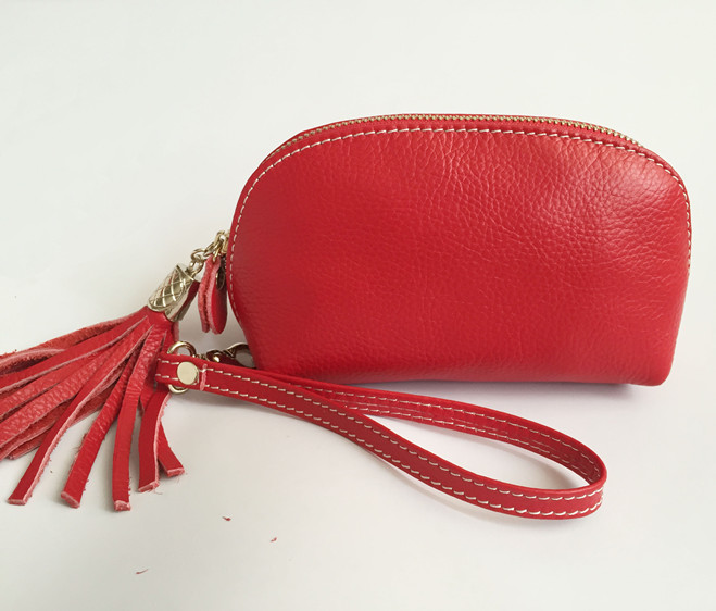 Leather shell mobile phone bag 8P cowhide handbag large-capacity coin purse hand-held hand-held bag tassel top layer cow wear-resistant