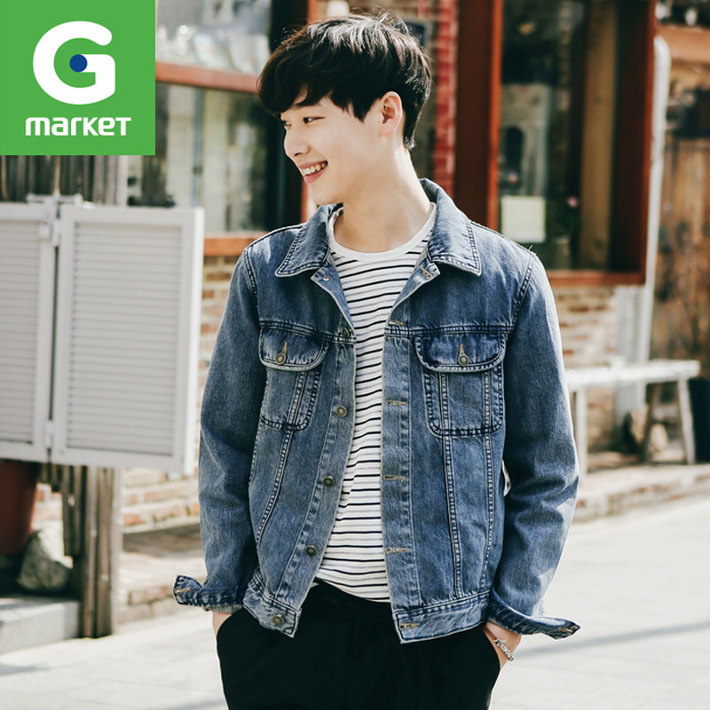 韩国新品 男装[JOGUNSHOP]韩版修身口袋复古休闲时尚牛仔外套