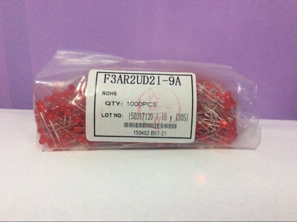 3mm short footed bright red hair red LEDLED light (F3AR2UD21-9A) 1000PCS bag