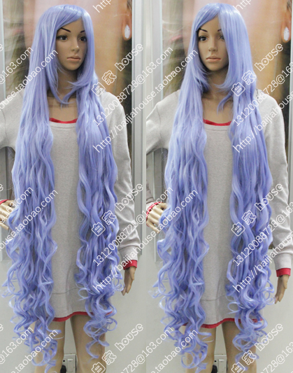 Blue Purple 1.5m Long Curly Hair Ice Blue 1.5m Light Blue Thickeneded Face-Slimming Long Curly Hair Anime Wig