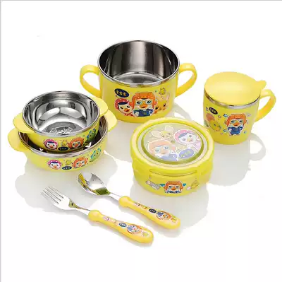 Clearance Bolulu children's tableware stainless steel water cup baby anti-hot anti-drop heat insulation cartoon cup with lid