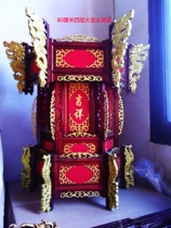 High-grade solid wood rinse gold hexagonal four-layer antique palace lantern festive wooden Red Lantern Dongyang wood carving light line