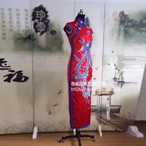  Yifu new silver phoenix embroidered cheongsam skirt retro Chinese dinner dress long red handmade customization