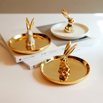Export European and American luxury gold ceramic Rabbit jewelry storage table top bathroom ring table bathroom ring finger support jewelry rack