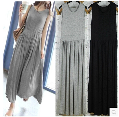 Women's Summer Korean Style Trendy Slim-Fit Pleated Modal Dress with Waist-Cinching, Plus-Size, Slimming Tank Top Long Dress