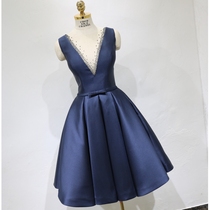 Conspicthin Fashion Deep V Collar Sexy Annual Meeting Gown Cashew Party Name Hime Blue Evening Dress Short fluffy dress