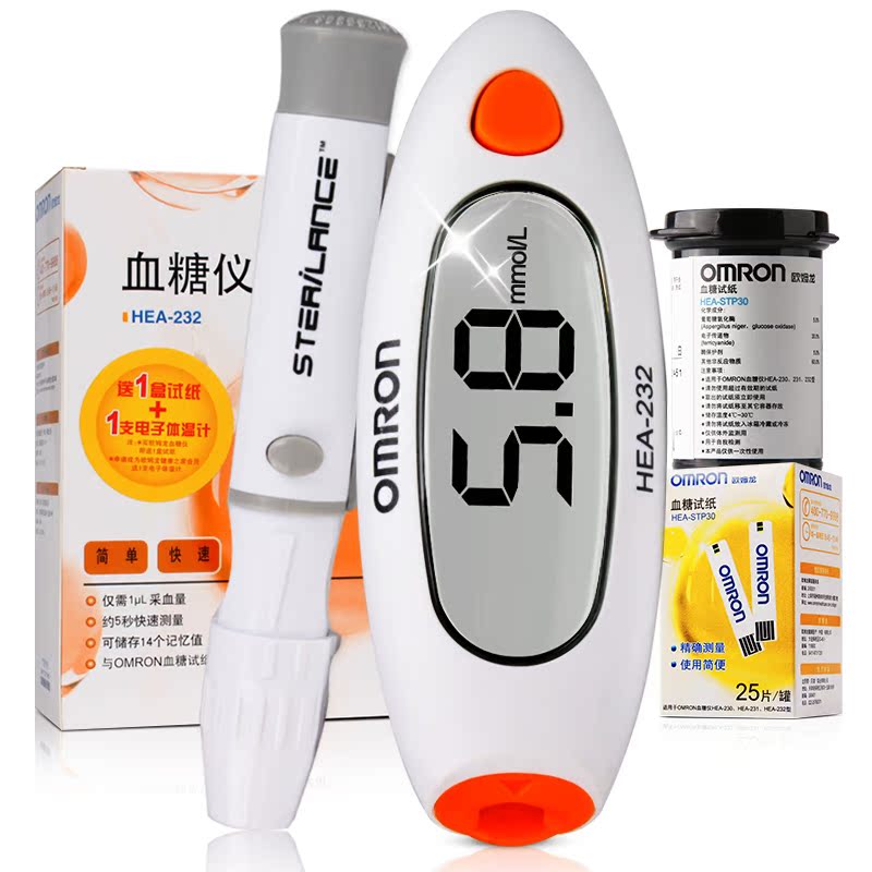 欧姆龙电子血糖仪套装家用 HEA-232 血糖测试仪 血糖试纸条 包邮