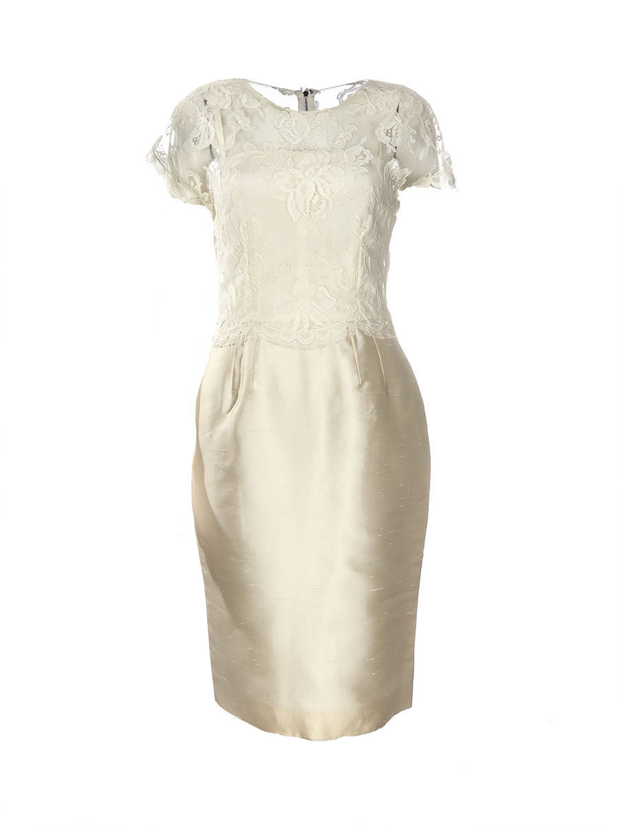 Dolce&Gabbana 米色圆领蕾丝拼接饰修身连衣裙