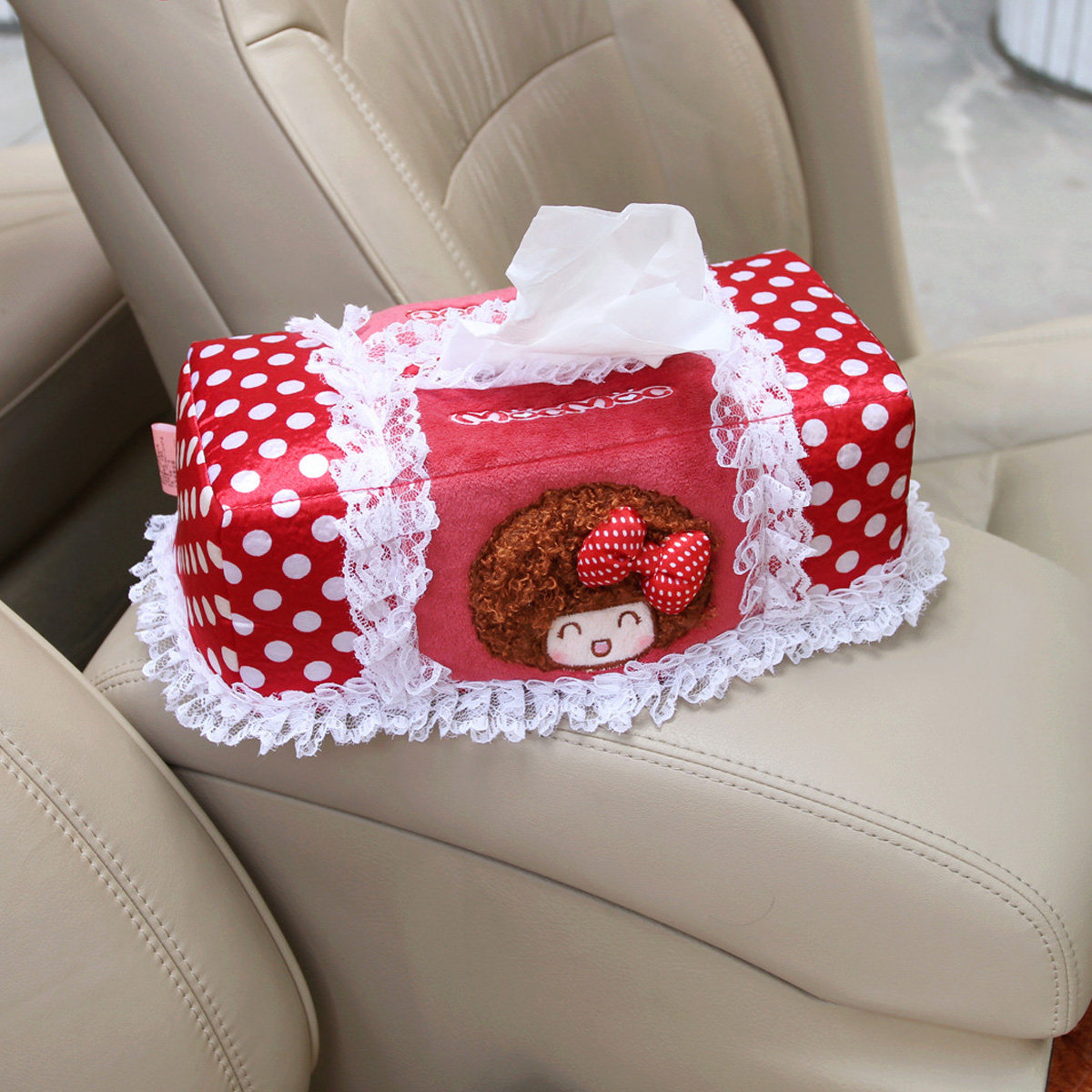 摩丝娃娃豹纹 汽车用布艺纸巾盒套 卡通可爱抽纸盒 车载面巾纸套