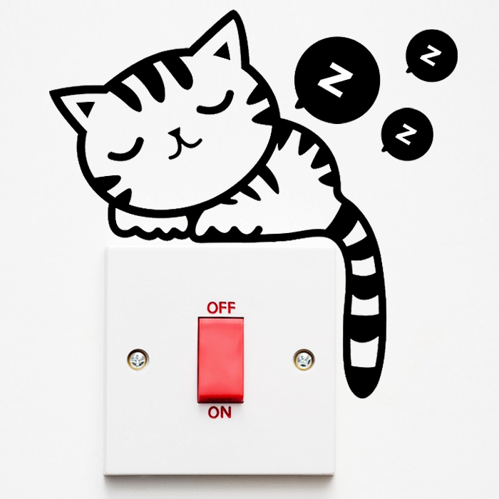 Removable wall sticker switch to sleep Kitty Creative Living Room Bedroom Notebook Wall With Heart Trim Stickers
