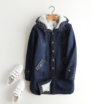 Winter denim cotton coat coat female Han fan long thin lamb cashmere thick warm denim windbreaker cotton coat tide