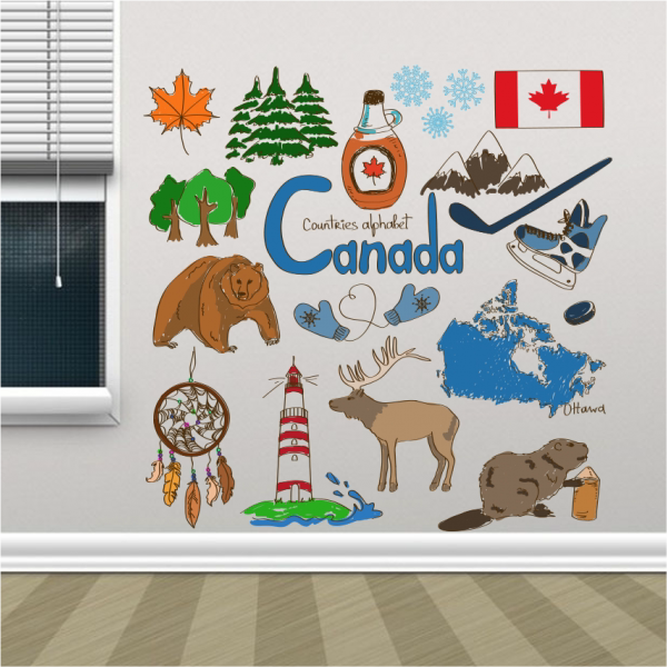 Canadian creative cartoon retro background wall School classroom Hotel Sticker Living Room Bedroom window decoration sticker art