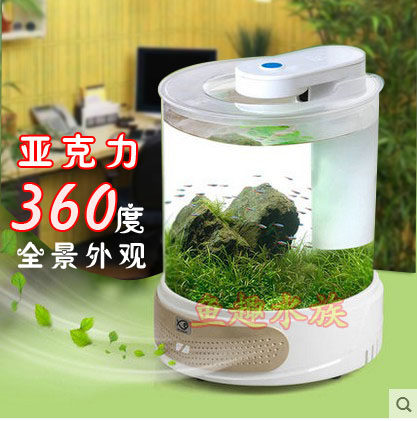 Acrylic cylindrical ecological fish tank Creative fish tank goldfish tank Small fish tank Mini round fish tank Aquarium accessories