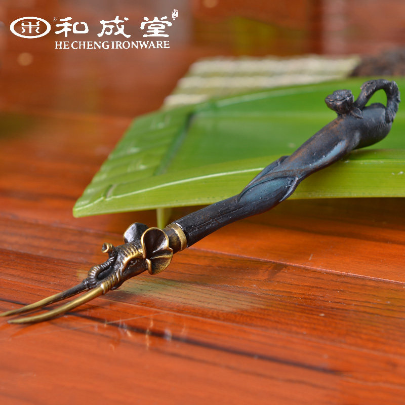 Hencheng Cast iron Tea pot copper elephant pot clamped sandal hand-carved old iron pot fork tea ceremony accessories