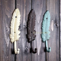 American French country Mediterranean retro cast iron feather art decorative adhesive hook wall hanging wall decoration