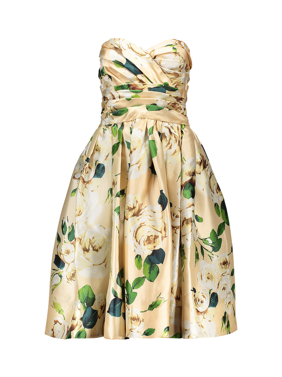 Dolce&Gabbana 淡黄色露背抹胸印花礼服