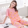 Đồ ngủ cỡ lớn cho nữ mùa hè cotton ngắn tay cắt cúp quần rộng rãi cộng với phân bón để tăng 200 kg chất béo mm hai mảnh phù hợp với đồ bộ mặc nhà cao cấp