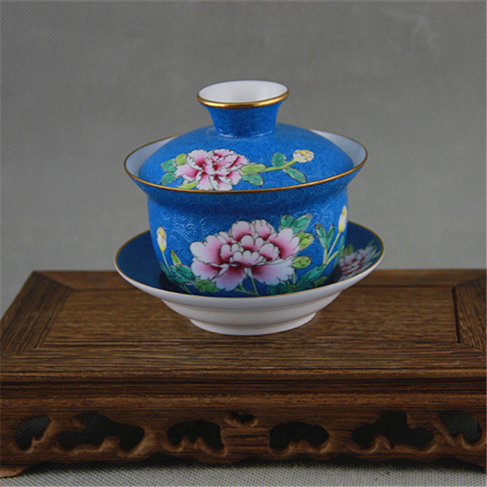 Qingqian Lung Pickpocketing Craft Pink Peony Flowers Tutu Horseshoe Rice Cup Lid Bowl Climbing Kungfu Teacup Boutique Antique Porcelain