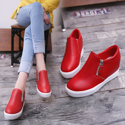 春夏季新款厚底内增高女鞋小白鞋一脚蹬懒人乐