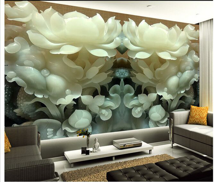 Jade carving ceramic tile background wall microcrystalline Chinese living room wall brick imitation Jade TV sofa background wall 3D Lotus
