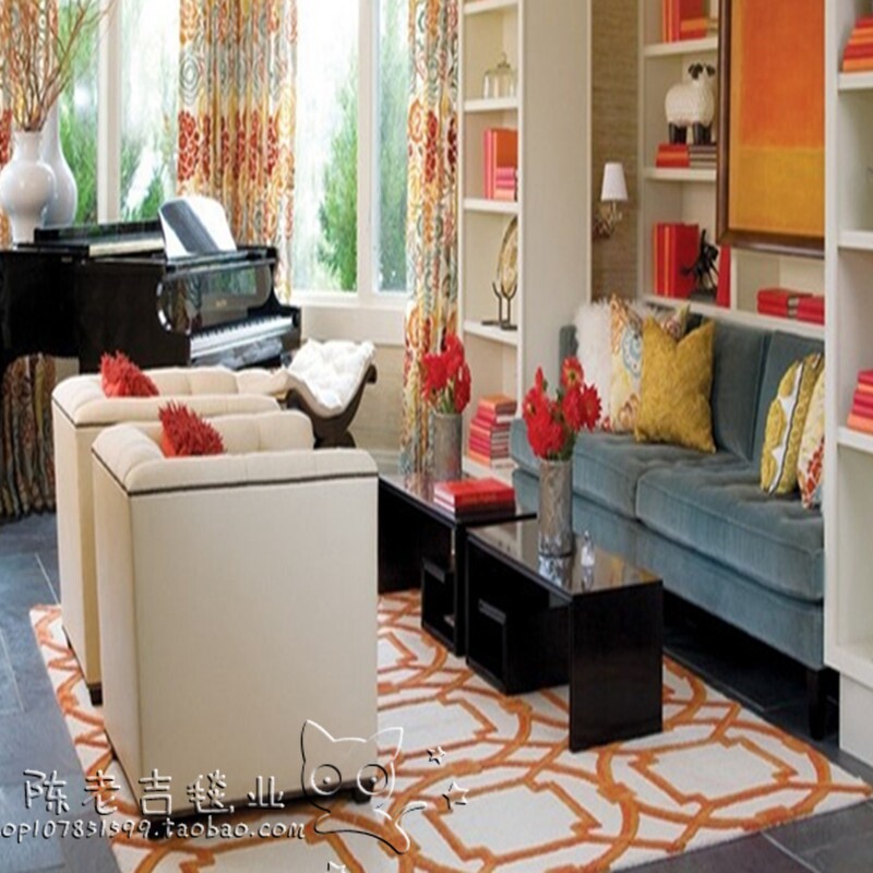 European modern orange carpet living room coffee table sofa bedroom bedside exhibition hall handmade acrylic carpet full shop custom
