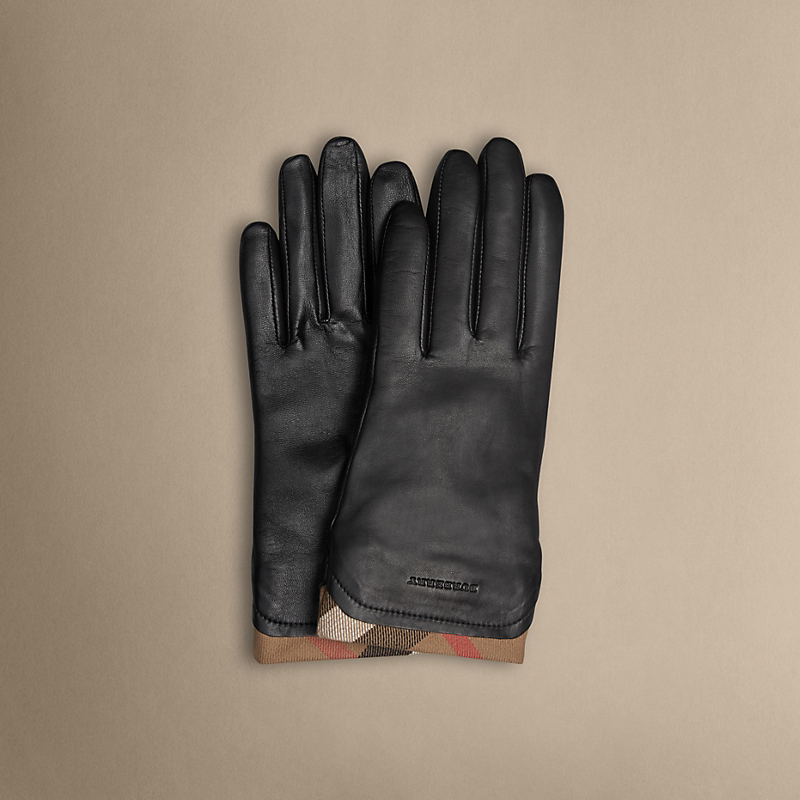 Burberry博柏利  女士格纹装饰皮革手套 39526781