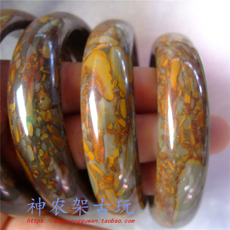 Hubei Shennongjia natural bamboo leaf stone grass flower stone bracelet Chinese painting stone jade bracelet