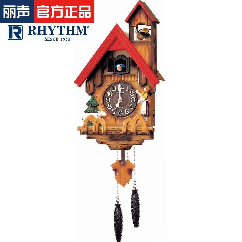 RHYTHM Livocal coo's bell table Living room mute Bugu Bird News When it's a creative import pendulum solid wood hanging bell-Taobao