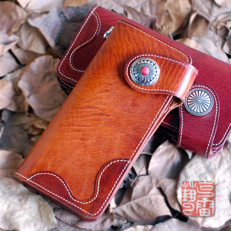 Casual New Youth Pure Color Genuine Leather Tanning Leather Head Layer Bull Leather Wallet Tide Long Version Money Clip Handmade Japan Wallet